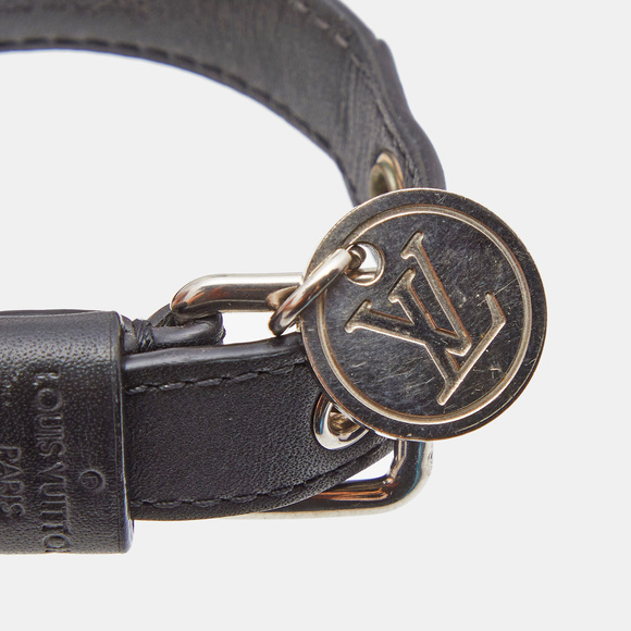 LOUIS VUITTON Black Canvas Leather SIlver Tone Bracelet - Picture 5 of 6
